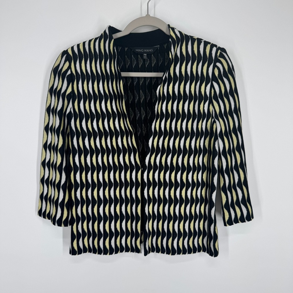 Ming Wang Unique Black Yellow 3/4 Sleeve Sweater Cardigan Jacket PM Medium